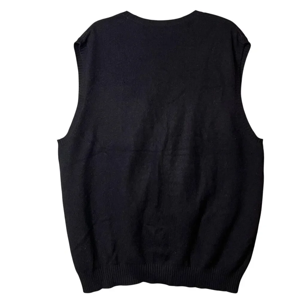 Joseph & Lyman Sweater Vest Mens XL Black 100% Cashmere V Neck Diamond Knit